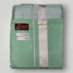 Horad Premium Art Silk Pista Green Shirt + Welcro Dhoti + Angavastram