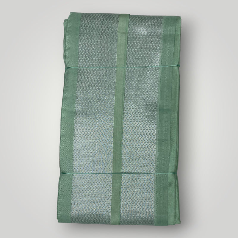 HORAD Premium Art Silk Pista Green Dhoti with Shirt Material + Angavastram + Belt