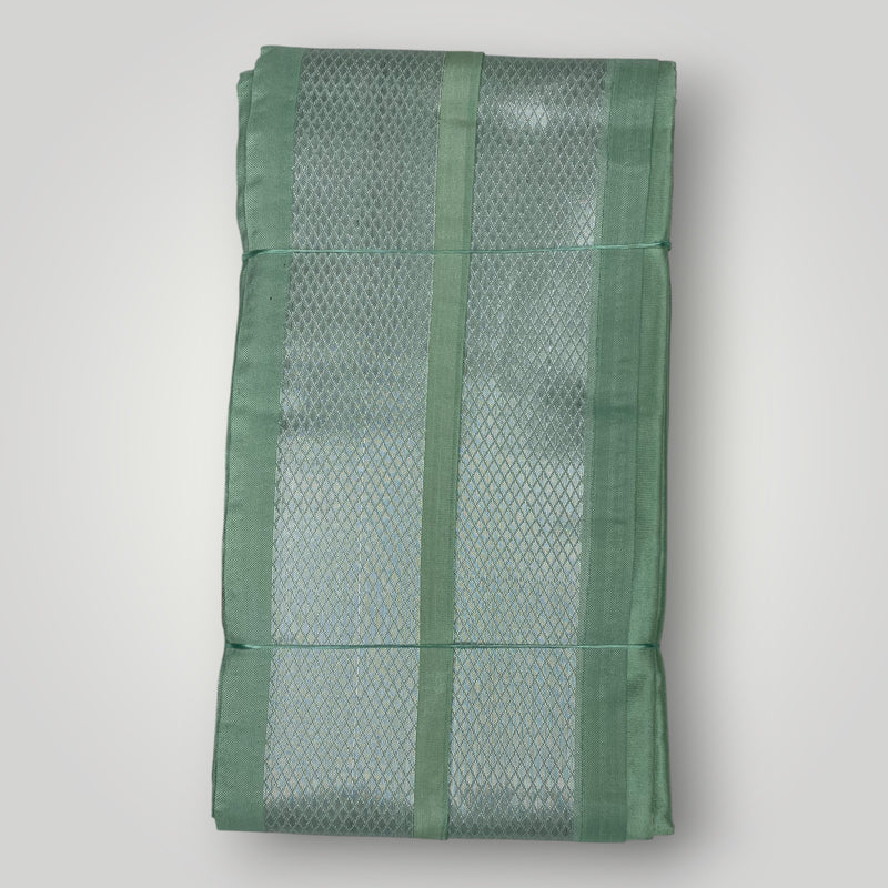 HORAD Premium Art Silk Pista Green Shirt Material (3 Meter) + (9X5) Dhoti + Angavastram + Belt