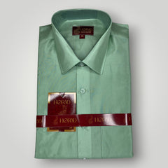 Horad Premium Art Silk Dad and Son Pista Green Shirt + Welcro Dhoti + Angavastram