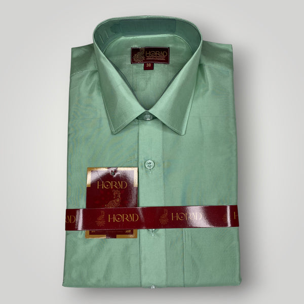 Horad Premium Art Silk Dad and Son Pista Green Shirt + Dhoti + Angavastram + Belt