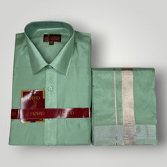 Horad Premium Art Silk Pista Green Shirt + Dhoti