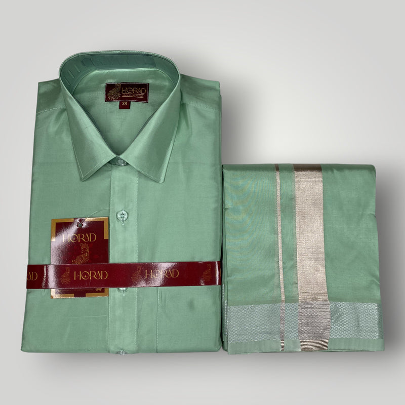 Horad Premium Art Silk Pista Green Shirt + Dhoti