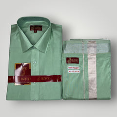 Horad Premium Art Silk Pista Green Shirt + Welcro Dhoti