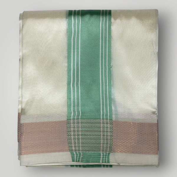 Horad Premium Art Silk Cream with Pista Green Border Dhoti