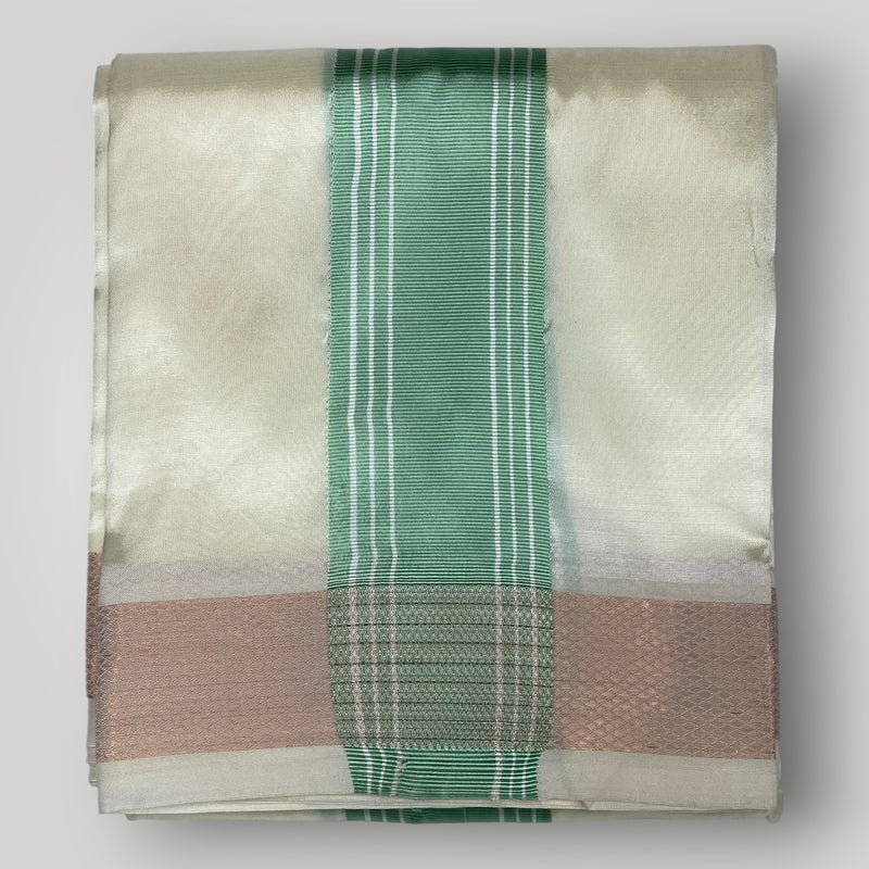 HORAD Premium Art Silk Cream with Pista green Dhoti with Cream Shirt Material