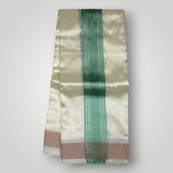Horad Premium Art Silk Cream with Pista Green Border Dhoti