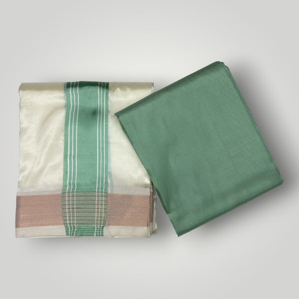 HORAD Premium Art Silk Cream with Pista green Dhoti with Pista Green Shirt Material