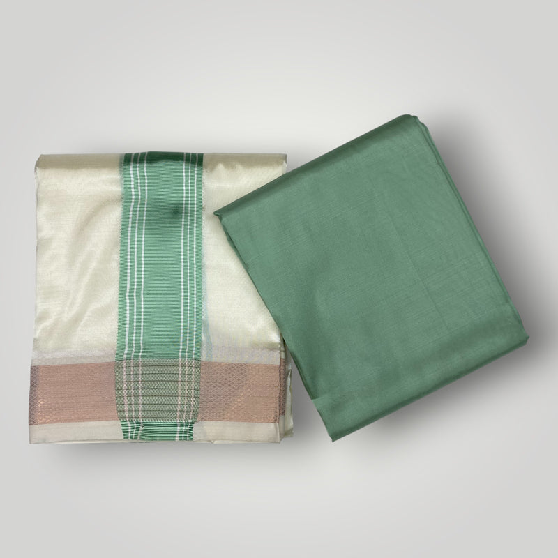 HORAD Premium Art Silk Cream with Pista green Dhoti with Pista Green Shirt Material
