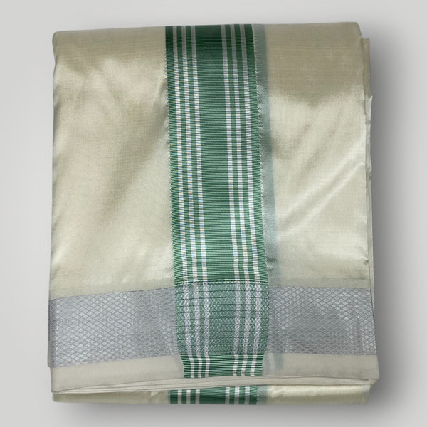 Horad Premium Art Silk Cream with Pista Green Border Dhoti