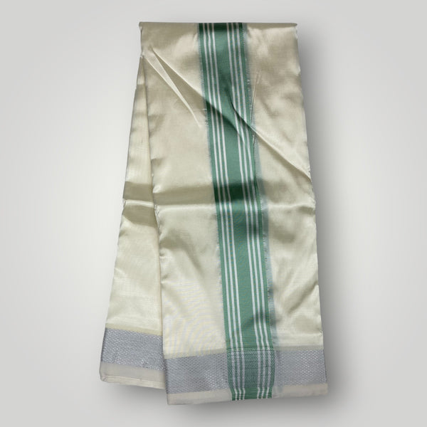 Horad Premium Art Silk Cream with Pista Green Border Dhoti