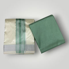 HORAD Premium Art Silk Cream with Pista green Dhoti with Pista Green Shirt Material