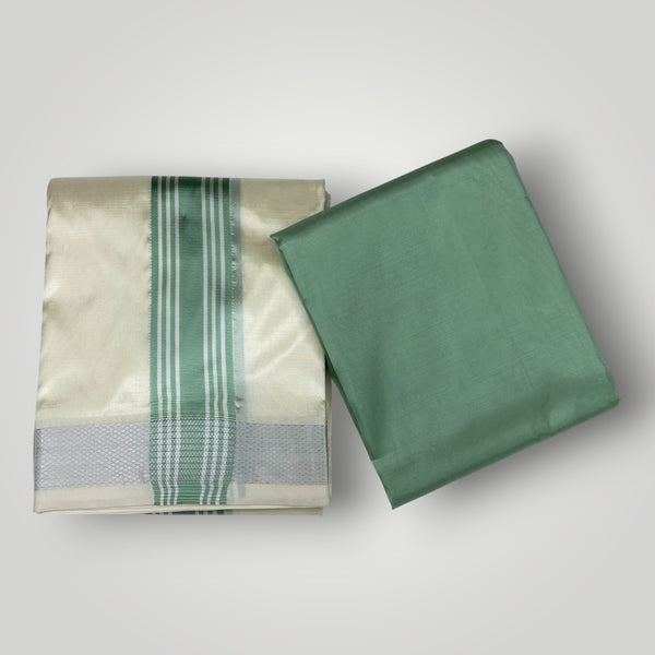HORAD Premium Art Silk Cream with Pista green Dhoti with Pista Green Shirt Material