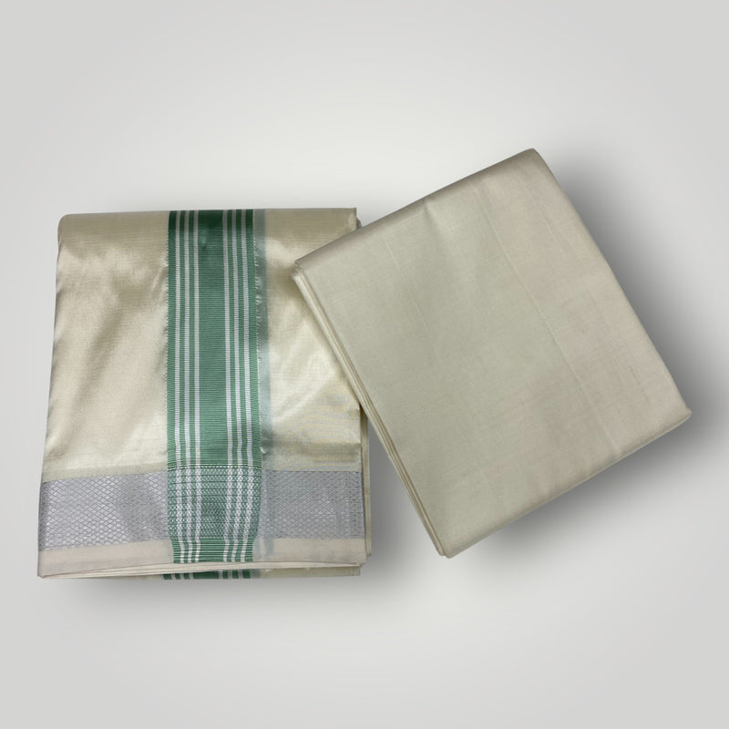 HORAD Premium Art Silk Cream with Pista green Dhoti with Cream Shirt Material