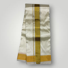 Horad Premium Art Silk Cream Shirt + Cream with Gold Dhoti + Angavastram + Belt