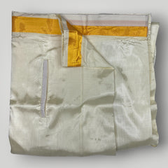 Horad Premium Art Silk Dad and Son Cream Shirt + Cream with Gold Welcro Dhoti