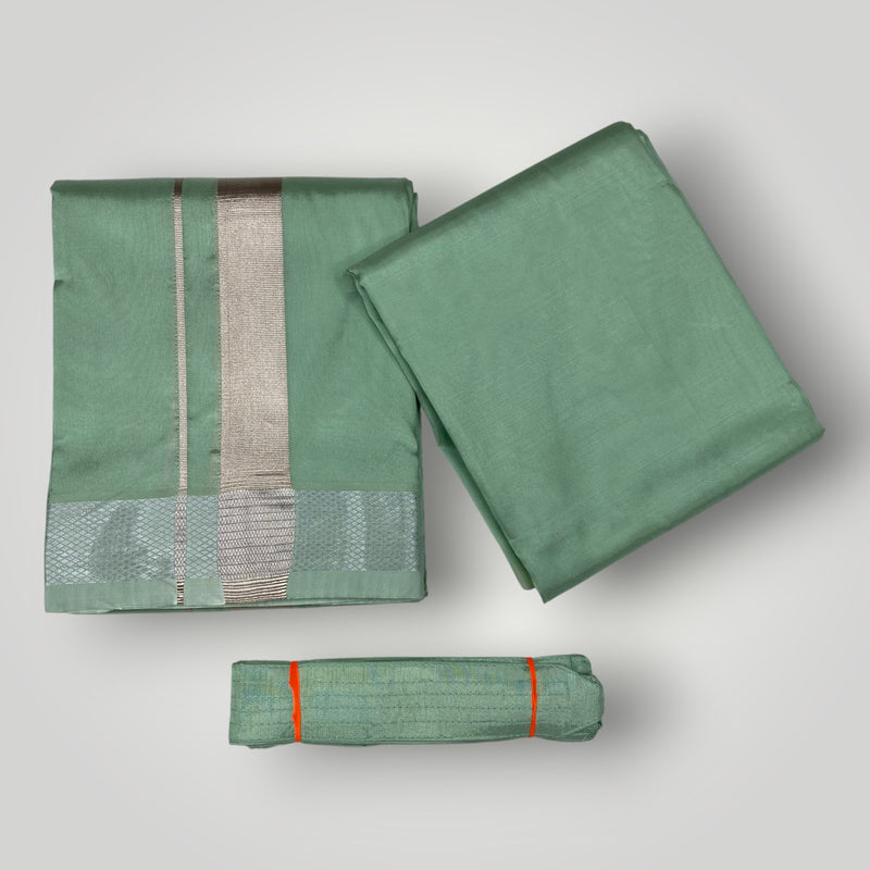 HORAD Premium Art Silk Pista Green Dhoti with Shirt Material + Belt