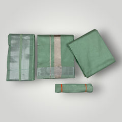 HORAD Premium Art Silk Pista Green Shirt Material (3 Meter) + (9X5) Dhoti + Angavastram + Belt