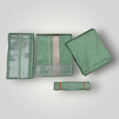HORAD Premium Art Silk Pista Green Dhoti with Shirt Material + Angavastram + Belt