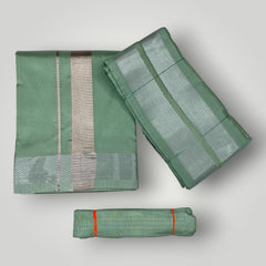 HORAD Premium Art Silk Pista Green Dhoti + Angavastram + Belt (9X5)