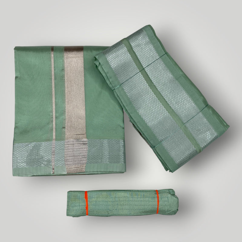 HORAD Premium Art Silk Pista Green Dhoti + Angavastram + Belt (9X5)