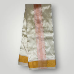 Horad Premium Art Silk Dad and Son RoseGold Shirt + Cream with RoseGold+Gold Border Dhoti + Angavastram