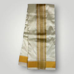 HORAD Premium Art Silk Cream with Gold Border Dhoti + Belt