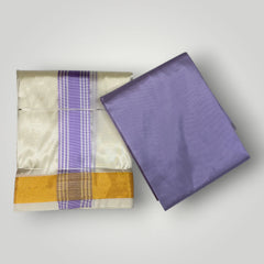 HORAD Premium Art Silk Cream with Lavender+Gold Border Dhoti with Lavender Shirt Material