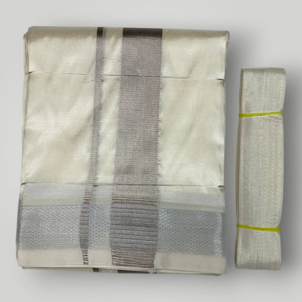 HORAD Premium Art Silk Cream with Silver Zari  Dhoti + Belt