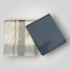 HORAD Premium Art Silk Cream with Silver Dhoti with Steel Grey Shirt Material
