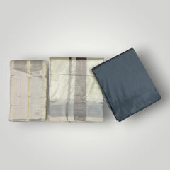 HORAD Premium Art Silk Steel Grey Shirt Material (3 Meter) + Cream with Silver  (9X5) Dhoti + Angavastram