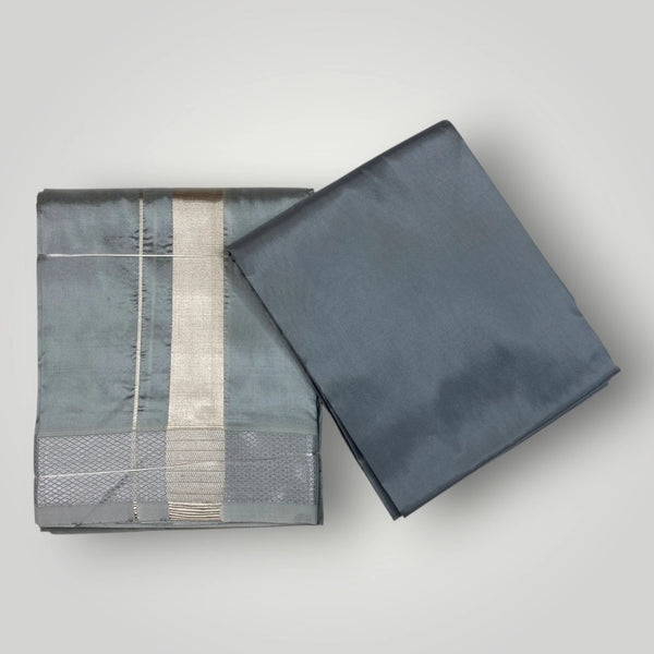 HORAD Premium Art Silk Steel Grey  Dhoti with Shirt Material