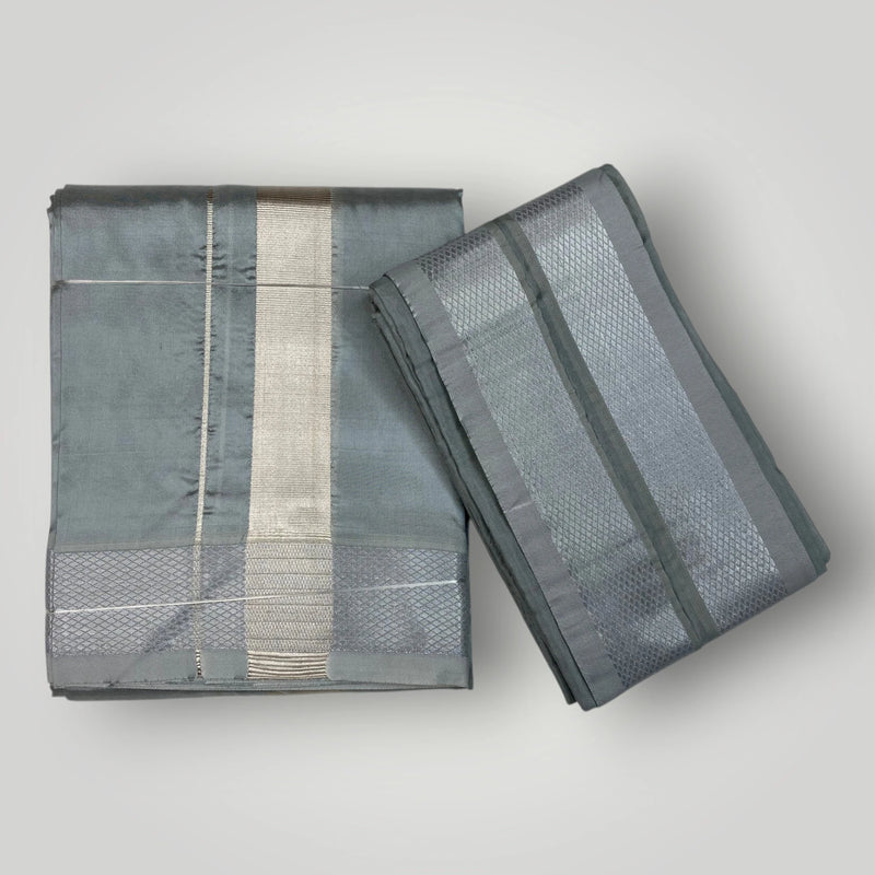 HORAD Premium Art Silk Steel Grey  Dhoti + Angavastram (9X5)
