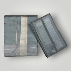 HORAD Premium Art Silk Steel Grey  Dhoti + Angavastram (10X6)