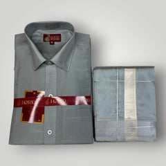 Horad Premium Art Silk Steel Grey Shirt + Dhoti