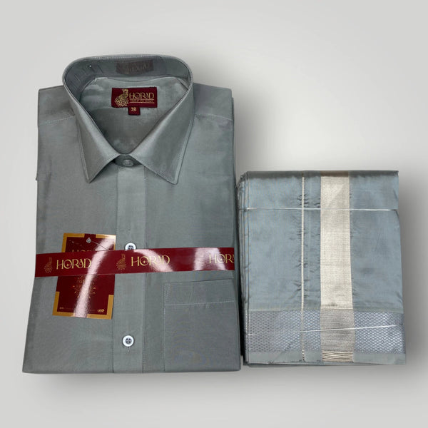 Horad Premium Art Silk Steel Grey Shirt + Dhoti