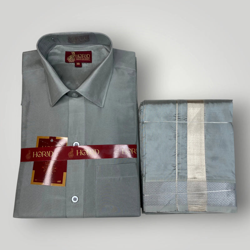 Horad Premium Art Silk Steel Grey Shirt + Dhoti