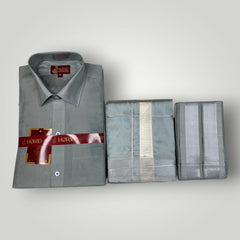 Horad Premium Art Silk Steel Grey  Shirt + Dhoti +  Angavastram