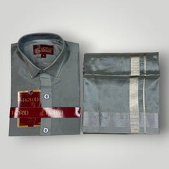 Horad Premium Art Silk Dad and Son Steel Grey Shirt + Dhoti