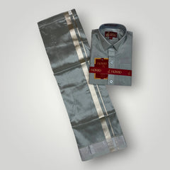Horad Premium Art Silk Dad and Son Steel Grey Shirt + Dhoti