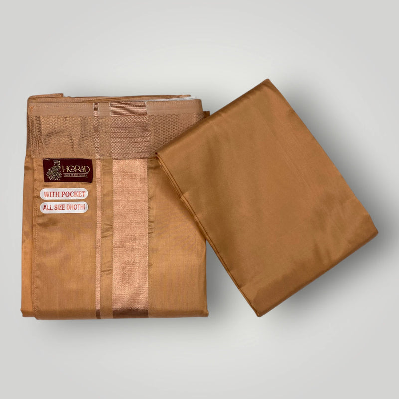 HORAD Premium Art Silk Light Copper  Welcro Dhoti with Shirt Material
