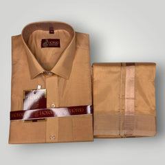 Horad Premium Art Silk Light Copper  Shirt + Dhoti