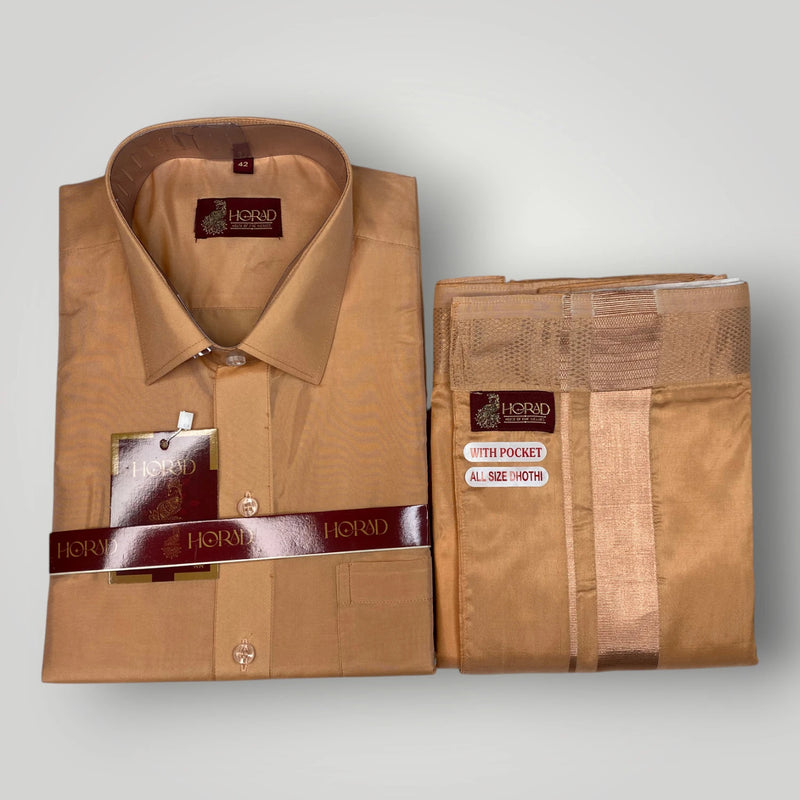 Horad Premium Art Silk Light Copper Shirt + Welcro Dhoti