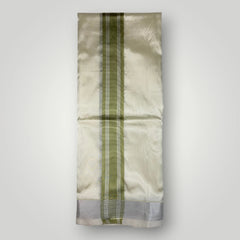 HORAD Premium Art Silk Cream with FIR.Green+Silver Border Dhoti with Cream Shirt Material