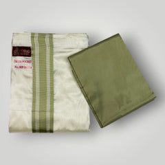 HORAD Premium Art Silk Cream with FIR.Green+Silver Border Welcro Dhoti with FIR.Green Shirt Material