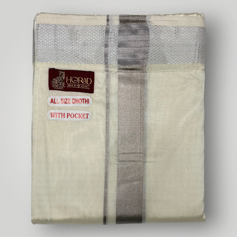 Horad Premium Art Silk Dad and Son Sandstone Shirt + Cream with Silver Welcro Dhoti