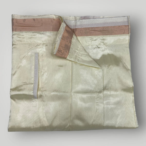 HORAD Premium Art Silk Cream with Copper Welcro Dhoti with Cream Shirt Material + Angavastram