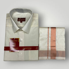 Horad Premium Art Silk Cream Shirt + Cream with Copper Dhoti