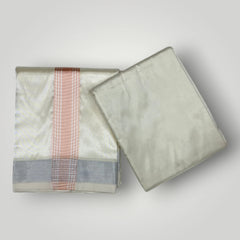 HORAD Premium Art Silk Cream with Rose Gold+Silver Border Dhoti with Cream Shirt Material