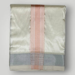 Horad Premium Art Silk RoseGold Shirt + Cream with RoseGold+Silver Border Dhoti